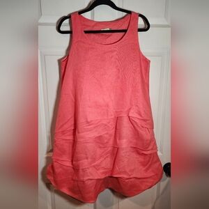 Chalet Unique 100% Linen Pink Sleeveless Layered Knee Length Dress Small